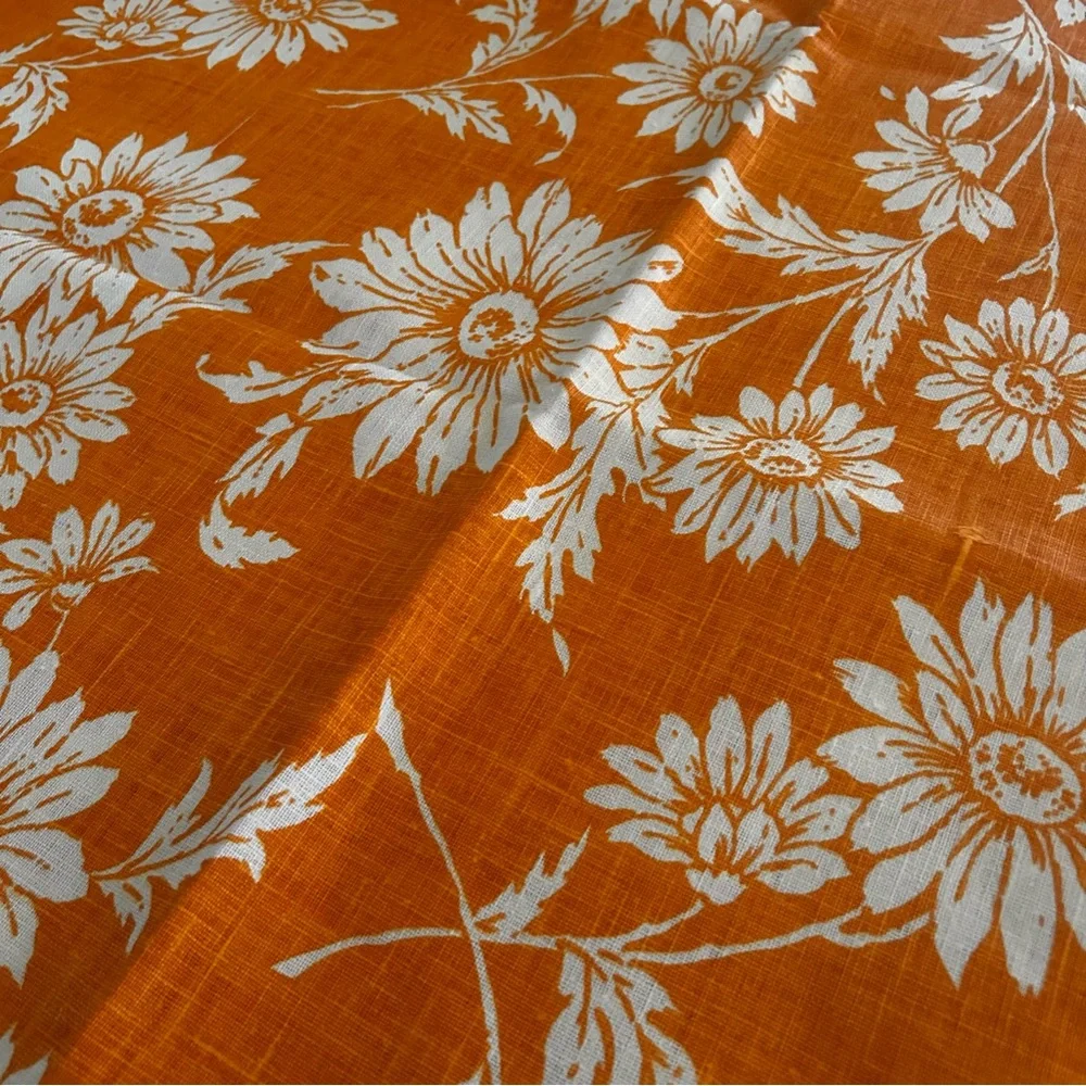Parisian Prints Pure Linen oval tablecloth vintage daisies USA orange white new
